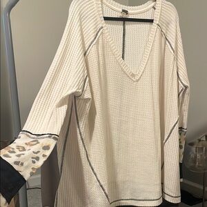 We the Free Ivory Waffle Flowy Knit Top with Leopard Accents.